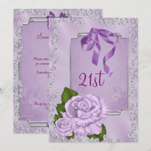 Elegant Romantic Lilac Roses & Bows 21st Invitation