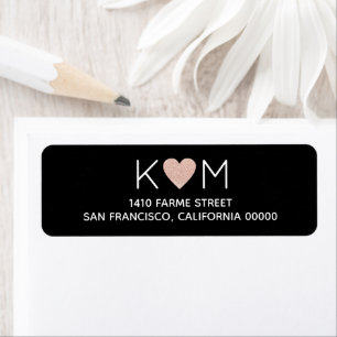 Elegant Romantic Love Heart Wedding Black Return Address Label