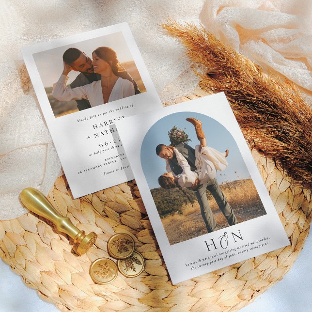 Elegant Romantic Modern Minimalist 2 Photo Wedding Invitation (Creator Uploaded)