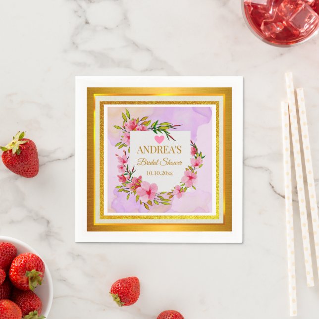 Elegant Romantic Modern Pink Floral Bridal Shower Napkin (Insitu)