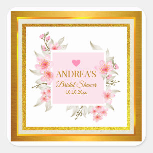 Elegant Romantic Modern Pink Floral Bridal Shower Square Sticker