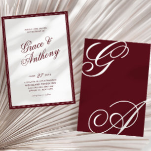 Elegant Romantic Monogram Deep Burgundy Wedding Invitation