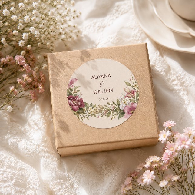 Elegant Romantic Monogram Wedding Invitation Classic Round Sticker (Creator Uploaded)