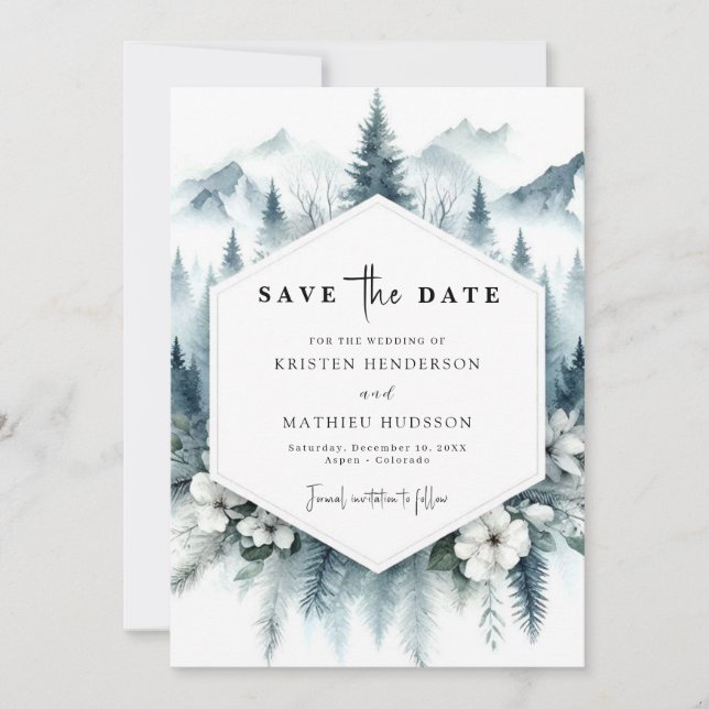 Elegant Romantic Mountain Wedding Save The Date (Front)