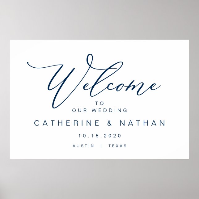 Elegant Romantic, Navy Blue font, Wedding Welcome Poster (Front)