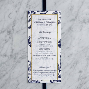 Elegant Romantic Navy Blue Gold Botanical Wedding Program
