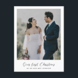 Elegant romantic Our first Christmas photo Postcard<br><div class="desc">An elegant romantic calligraphy and a modern design for this photo card. To customize with your favorite couple picture. You can also easily change the color of the font to your liking. Perfect to celebrate your First Christmas as newlyweds or as a couple.</div>