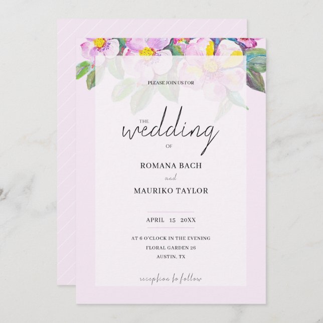 Elegant Romantic Peach Flowers Watercolor Art Invitation (Front/Back)