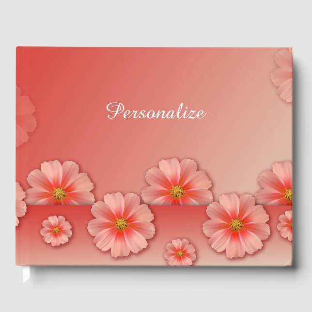 Elegant & Romantic Peach Roses Personalise Guest Book (Front)