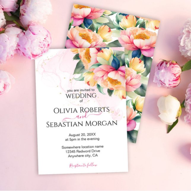 Elegant Romantic Peony Watercolor Wedding  Invitation (Creator Uploaded)