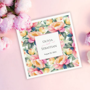 Elegant Romantic Peony Watercolor Wedding Napkin