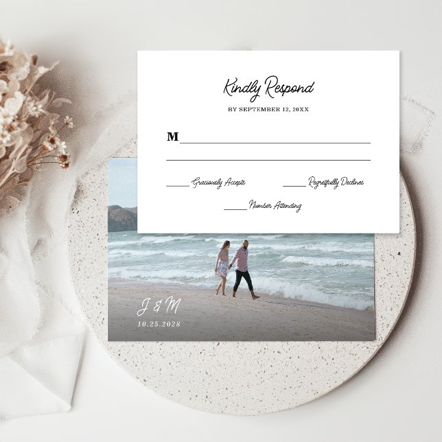 Elegant Romantic Photo Cursive Script Wedding RSVP Card (Creator Uploaded)