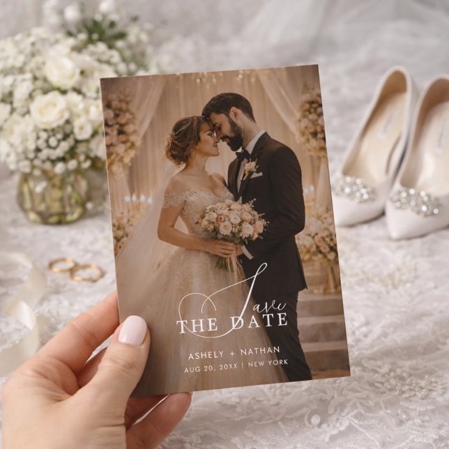 Elegant Romantic Photo Save the Date Card (Creator Uploaded)
