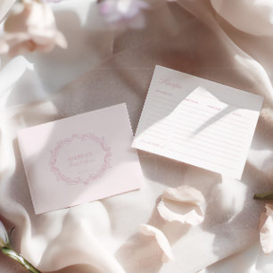 Elegant Romantic Pink Bridal Shower Recipe Card
