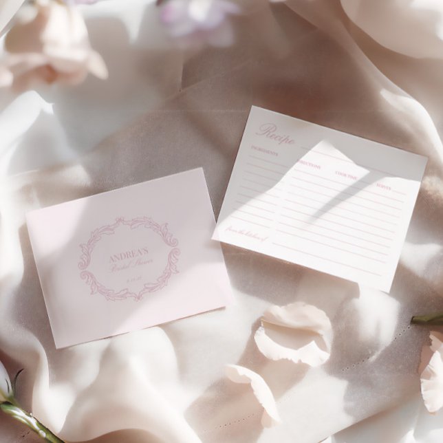 Elegant Romantic Pink Bridal Shower Recipe Card (Elegant Romantic Pink Bridal Shower Recipe Card)