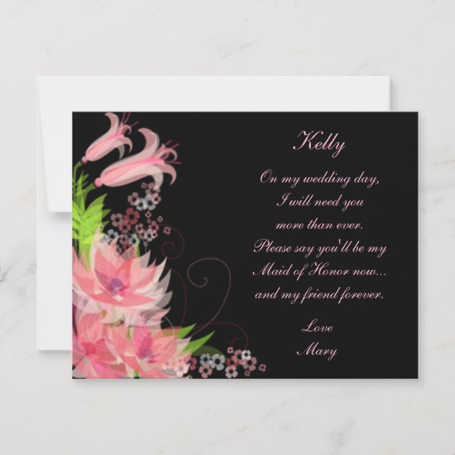 Elegant Romantic Pink Floral Maid Of Honour Card (Front)
