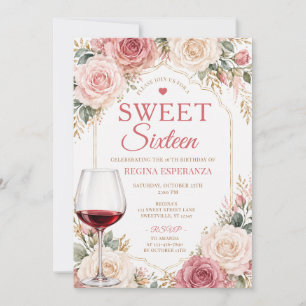 Elegant Romantic Pink Rose Sweet Sixteen Birthday Invitation