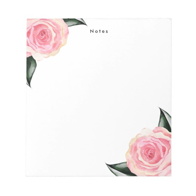 Elegant Romantic Pink Watercolor Flowers Notepad (Front)
