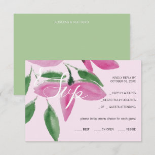 Elegant Romantic Pink Wildflowers Watercolor Art RSVP Card