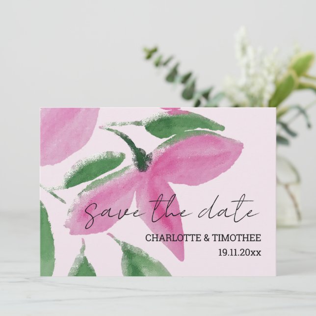 Elegant Romantic Pink Wildflowers Watercolor Art Save The Date (Standing Front)