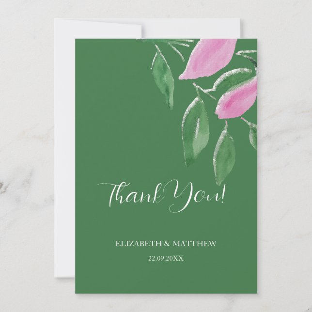 Elegant Romantic Pink Wildflowers Watercolor Art Thank You Card (Front)