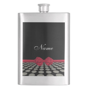 Elegant romantic polka dots red bow personalised hip flask