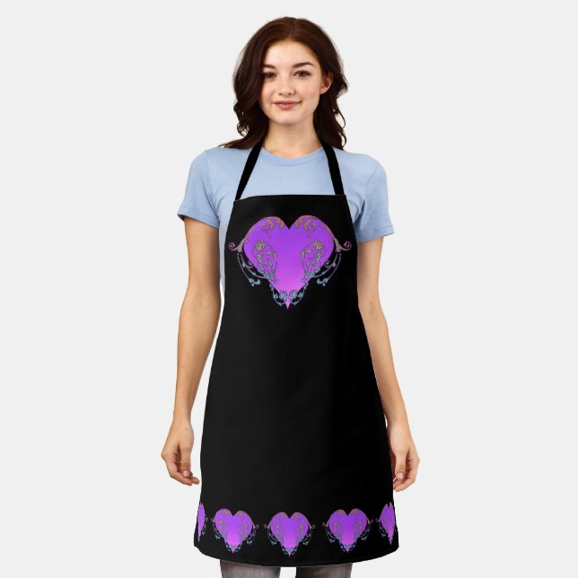 Elegant, Romantic Purple Heart with Flourish Apron (Worn)