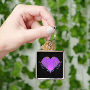 Elegant, Romantic Purple Heart with Flourish Key Ring