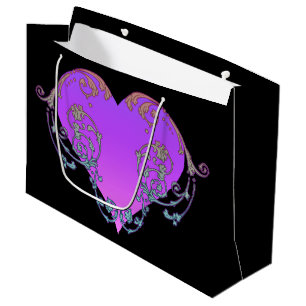 Elegant, Romantic Purple Heart with Flourish  Large Gift Bag