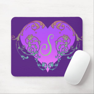 Elegant, Romantic Purple Heart with Flourish  Mouse Pad