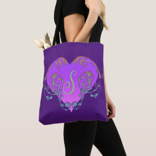 Elegant, Romantic Purple Heart with Flourish Tote Bag