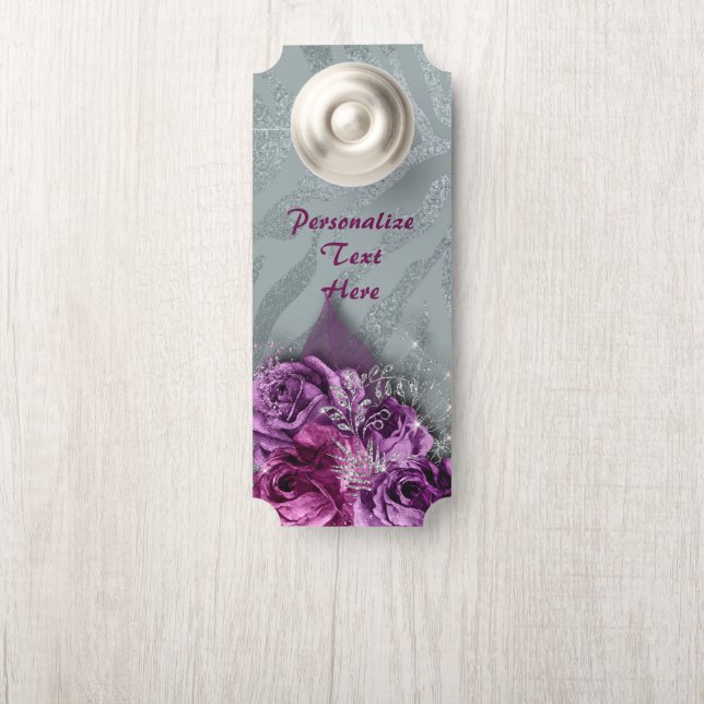 Elegant & Romantic Purple Rose Bouquet Room Door Hanger (On Knob)