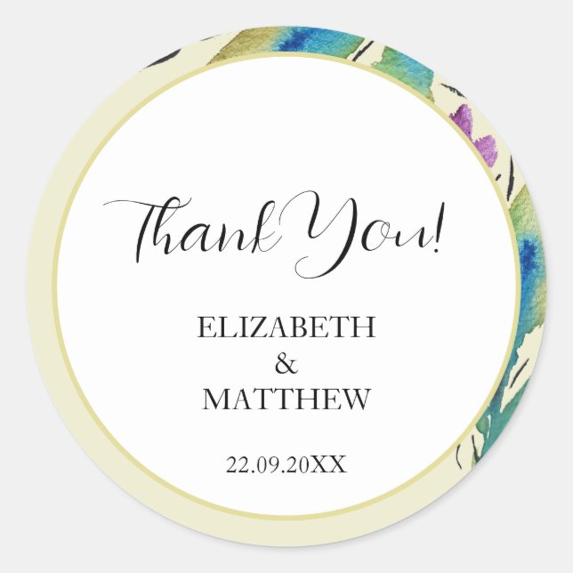 Elegant Romantic Purple Wildflowers Watercolor Art Classic Round Sticker (Front)