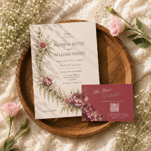Elegant Romantic Red Floral Wedding RSVP Card