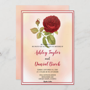 Elegant Romantic Red Rose Dusty Floral Wedding Invitation