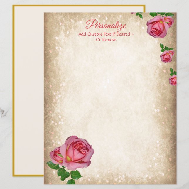 Elegant Romantic Red Rose Writing Paper (Front/Back)