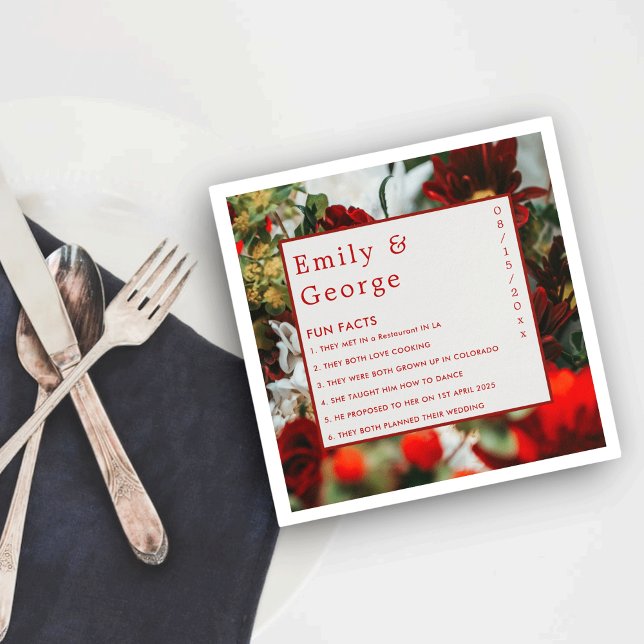 Elegant Romantic Red Roses Fun Facts Wedding Napkin (Creator Uploaded)