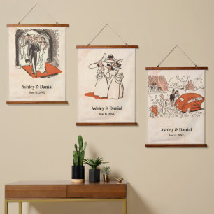 Elegant Romantic Retro Mid Century Classic Wedding Hanging Tapestry