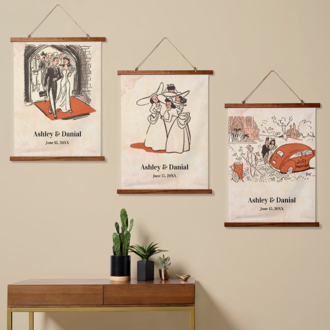 Elegant Romantic Retro Mid Century Classic Wedding Hanging Tapestry (Asymmetrical)