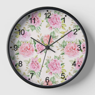 Elegant Romantic Rose Floral Pattern Clock