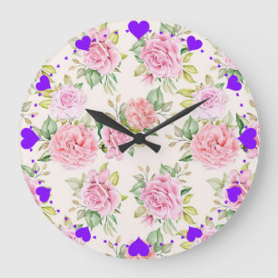 Elegant Romantic Rose Floral Pattern Large Clock