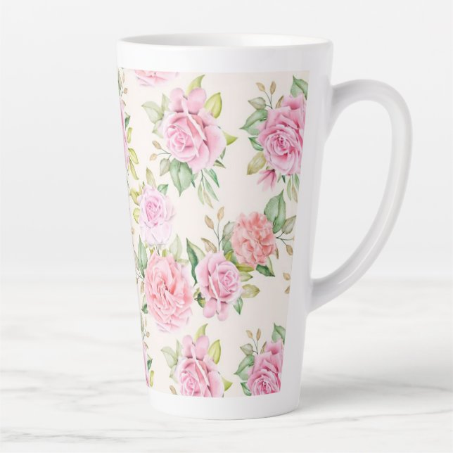 Elegant Romantic Rose Floral Pattern Latte Mug (Right)