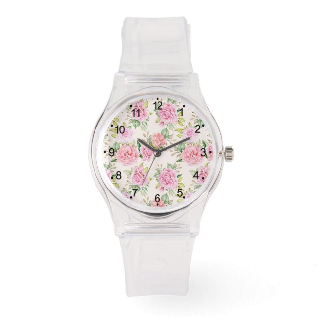 Elegant Romantic Rose Floral Pattern Watch (Front)