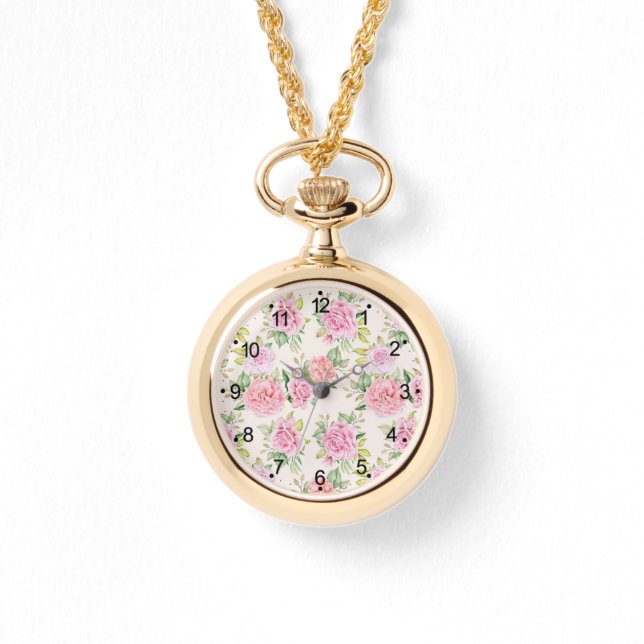 Elegant Romantic Rose Floral Pattern Watch (Front)
