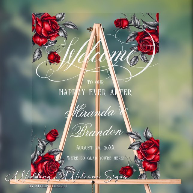 Elegant Romantic Rose Floral Wedding Welcome Acrylic Sign (Creator Uploaded)