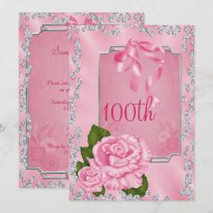 Elegant Romantic Roses & Bows 100th Invitation