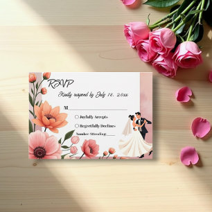 Elegant Romantic Roses Bride Groom Floral Wedding RSVP Card