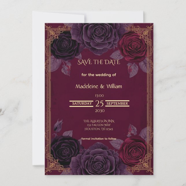 Elegant Romantic Roses Gothic Wedding Save The Date (Front)