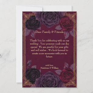 Elegant Romantic Roses Gothic Wedding Thank You Card