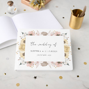 Elegant Romantic Rustic Floral Neutral Wedding Guest Book